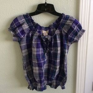 Plaid off the shoulder shirt